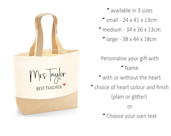 Personalised Best Teacher tote bag, Teacher Stuff custom shopping bag, Teacher present, Thank You Bag, canvas jute bag, TRACKED DELIVERY