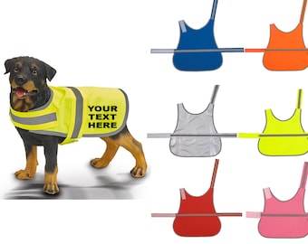 Personalised Dog High vis Vest Coat safety reflective pet hi-vis custom print - TRACKED DELIVERY