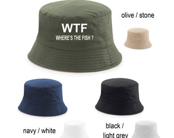 Where's the Fish WTF Reversable Bucket Hat Festival hat custom print fishing hat joke hat - TRACKED DELIVERY