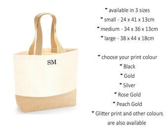 Personalised tote bag, shopping bag, holiday beach bag, cotton canvas jute bag, block initial custom print - TRACKED DELIVERY