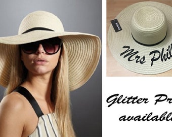 Personalised Straw Hat – Wide Brim Sun Hat, Beach, Bridal