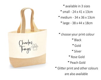 Personalised Dog Stuff tote bag, dog things shopping bag, holiday beach bag, cotton canvas jute bag, custom dog name - TRACKED DELIVERY