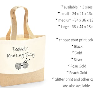 Personalised Knitting Jute Bag Yarn Bag Crochet Project Bag Knitting Tote Bag, Knitting Gift Bag, Crotched Bag Craft Bag - TRACKED DELIVERY