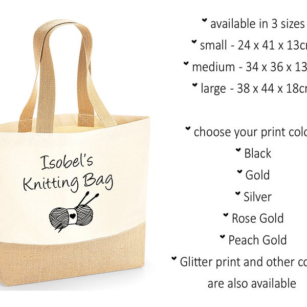 Personalised Knitting Jute Bag Yarn Bag Crochet Project Bag Knitting Tote Bag, Knitting Gift Bag, Crotched Bag Craft Bag - TRACKED DELIVERY