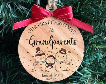 Personalized Our First Christmas as Grandparents Ornament 2023, Cute, Engraved, Wooden