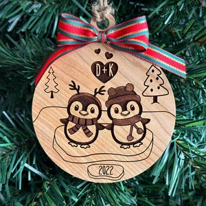 Personalized Cute Couples Christmas Ornament, Our First Christmas Together 2023, Engraved, Wooden