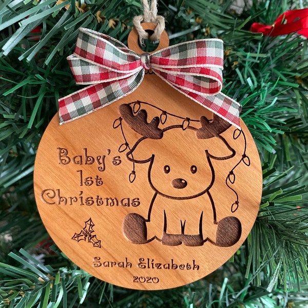 Personalized Baby's First Christmas Ornament 2023 Wooden Version 1