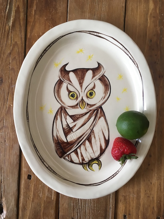 Owl Platter Screech Owl Owl Plate Owl Themed Kitchen Etsy