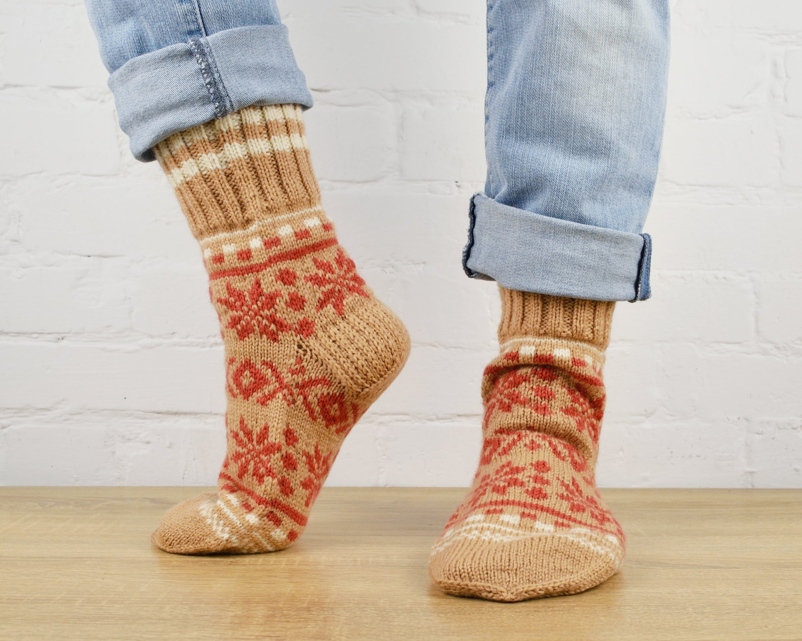 Hand knit wool mens socks with Norwegian pattern in dark Etsy