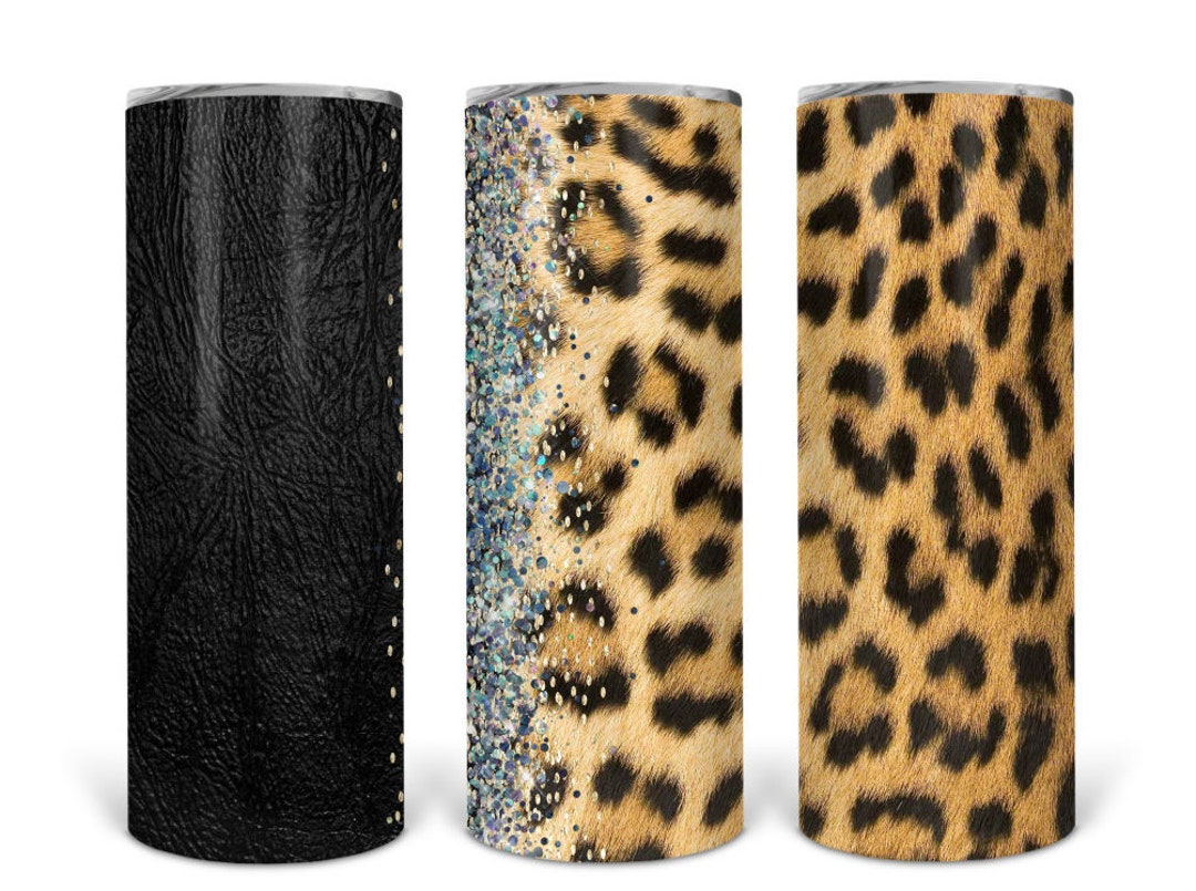Faux Leather and Leopard Print Glitter Sublimated Skinny Tumbler// No