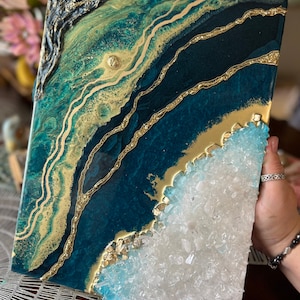 Geode style Crystal Resin Art Made to Order with genuine crystals - choice of color and size hand made original