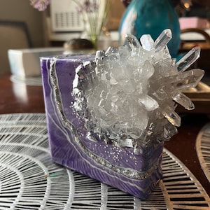 Handmade Crystal Resin Custom mini Geode Artwork - 3D design with wrap around genuine Quartz gemstones - choose colors