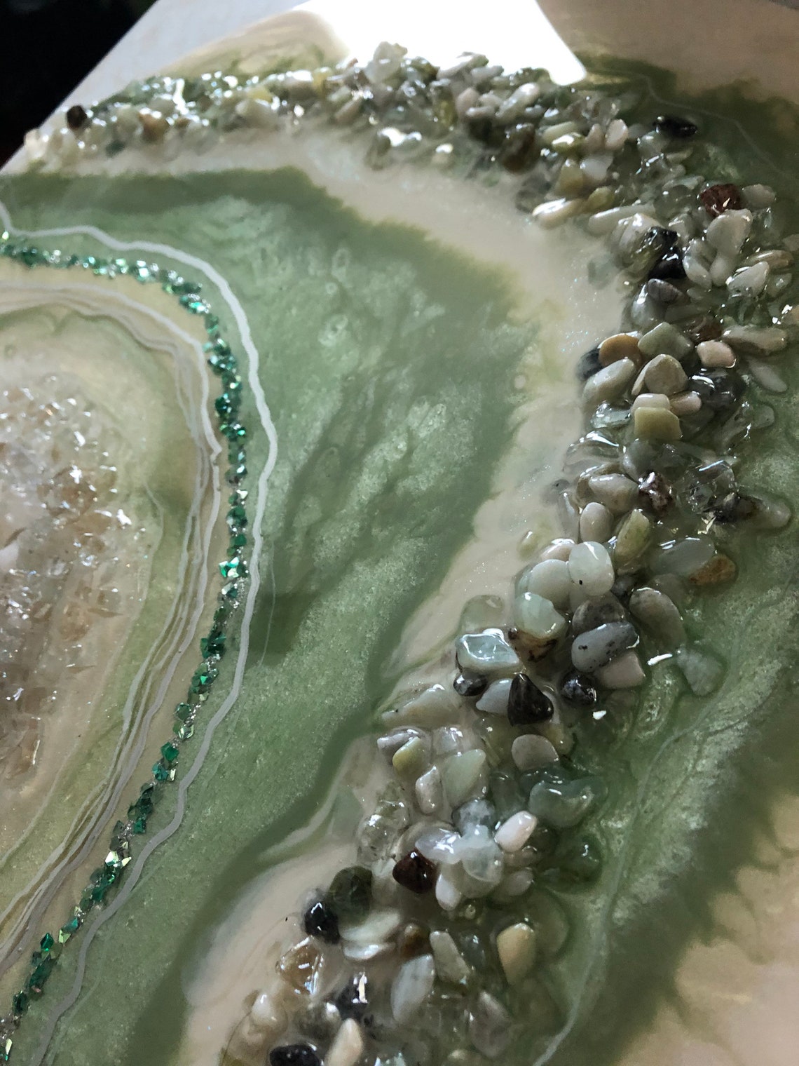 Jade and Quartz Crystal Resin Geode Artwork Etsy
