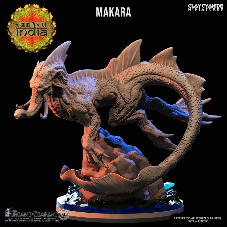Makara \u2022 Gods of India \u2022 Clay Cyanide Miniatures \u2022 3D Printed Fantasy Miniature \u2022 D/&DPathfinder Warhammer