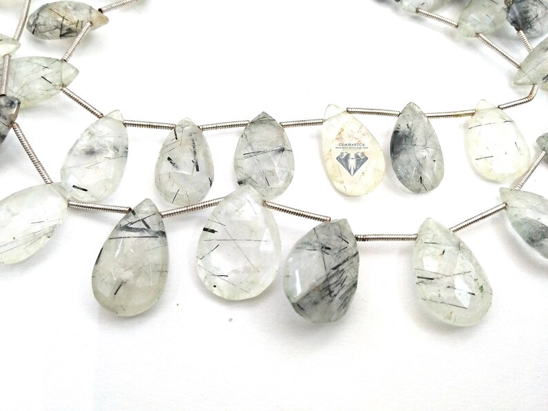 2-Strands Beautiful Natural Black Rutile Briolette 16mmx11mm GMB191 20mmx14mm Pear Shape Black Rutilated Faceted Fancy Beads Size