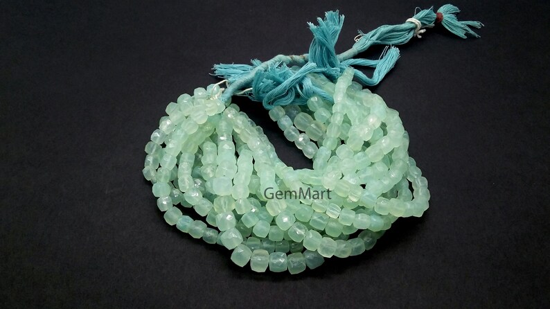 Size: 7mm Box Shape Faceted Chalcedony Briolette Stones 1 Strand A+ Natural Aqua Chalcedony Briolettes 9mm GMB168