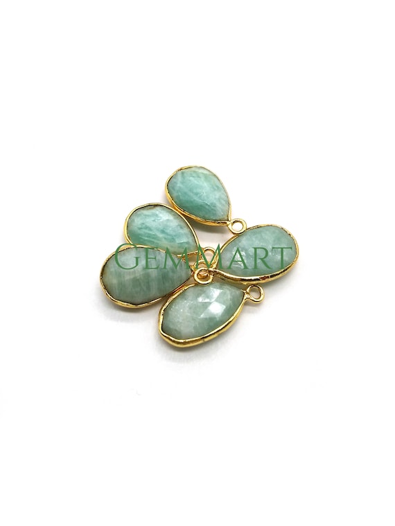 Gorgeous Natural Green Amazonite 24k Gold Plated Double Bail connector Jewelry