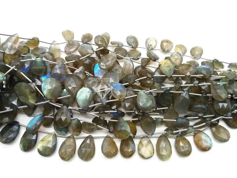 1 Strand Great Quality Natural Labradorite Briolette Pear Shape Multi Flashes Labradorite Size Green Labradorite 22x11mm-19x11mm GMB246