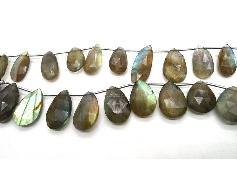 1 Strand Great Quality Natural Labradorite Briolette Pear Shape Multi Flashes Labradorite Size Green Labradorite 22x11mm-19x11mm GMB246
