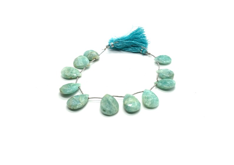 24mmx14mm-15mmx11mm GMB268 Pear Shape Briolette-Faceted Amazonite Briolette Stones Size 3-Strands A Quality Natural Amazonite Briolettes
