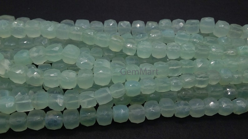 Size: 7mm Box Shape Faceted Chalcedony Briolette Stones 1 Strand A+ Natural Aqua Chalcedony Briolettes 9mm GMB168