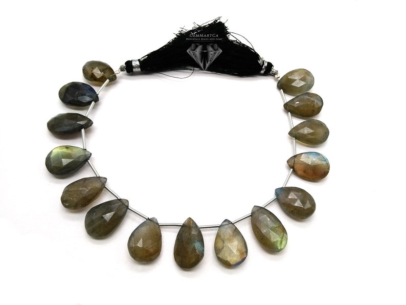1 Strand Great Quality Natural Labradorite Briolette Pear Shape Multi Flashes Labradorite Size Green Labradorite 22x11mm-19x11mm GMB246
