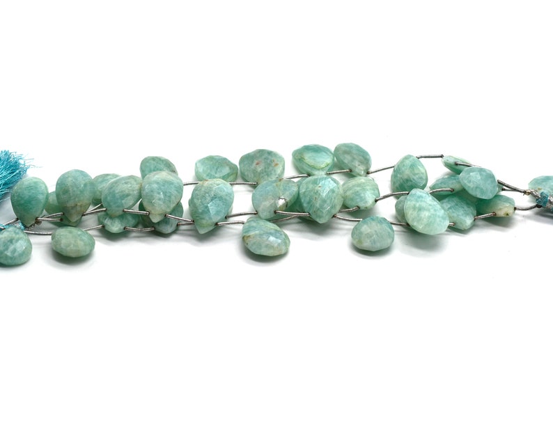 24mmx14mm-15mmx11mm GMB268 Pear Shape Briolette-Faceted Amazonite Briolette Stones Size 3-Strands A Quality Natural Amazonite Briolettes