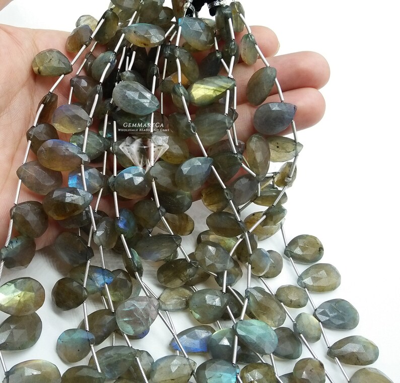 1 Strand Great Quality Natural Labradorite Briolette Pear Shape Multi Flashes Labradorite Size Green Labradorite 22x11mm-19x11mm GMB246