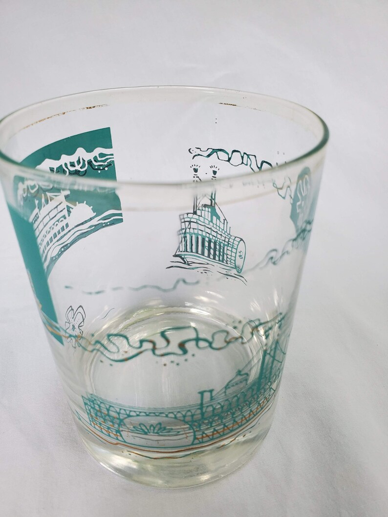 Steamboat Glasses Libbey Glasses Rocks Glass Midcentury Turquoise Barware Southern Comfort