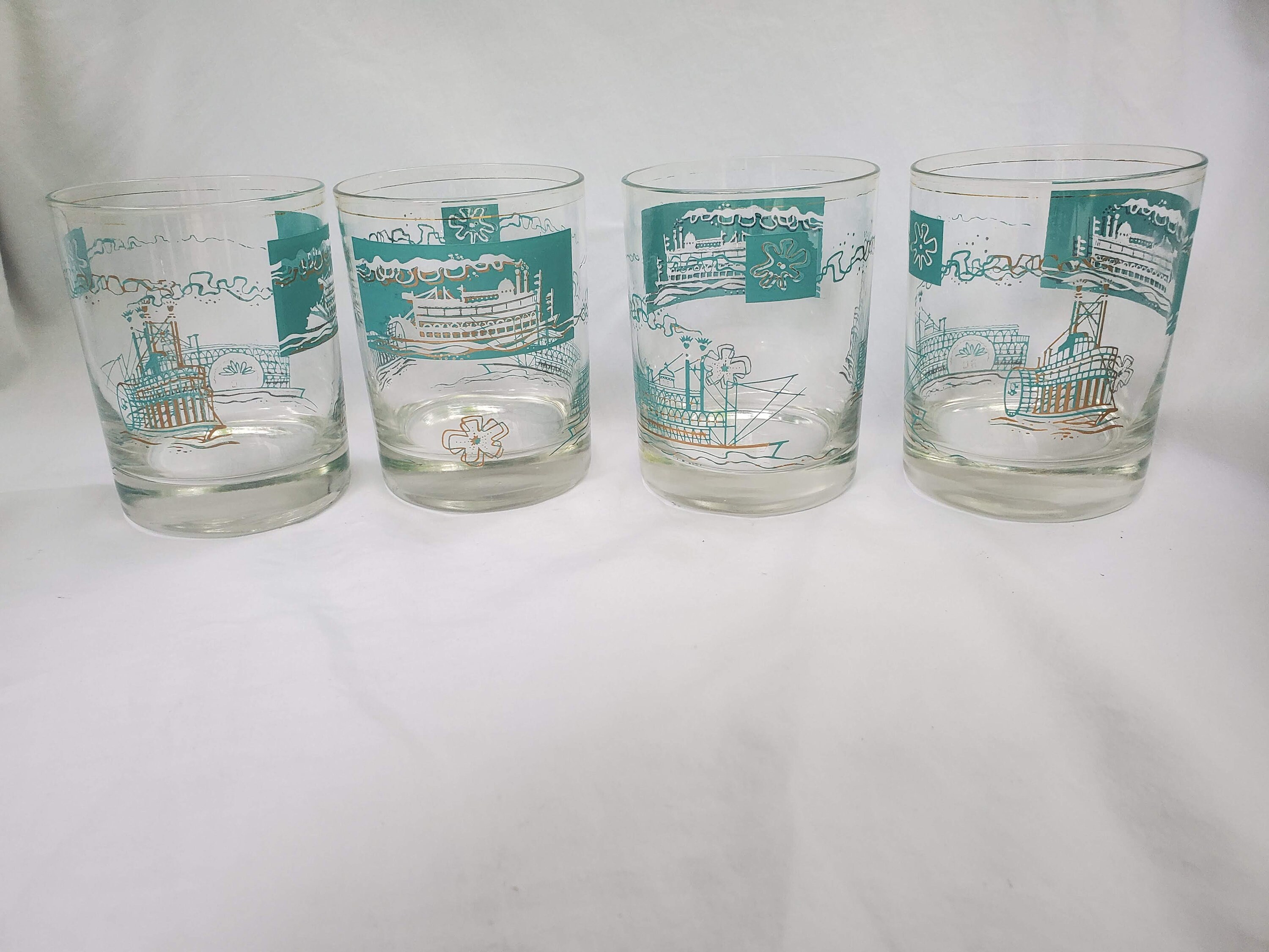 Steamboat Glasses Libbey Glasses Rocks Glass Midcentury Turquoise Barware Southern Comfort