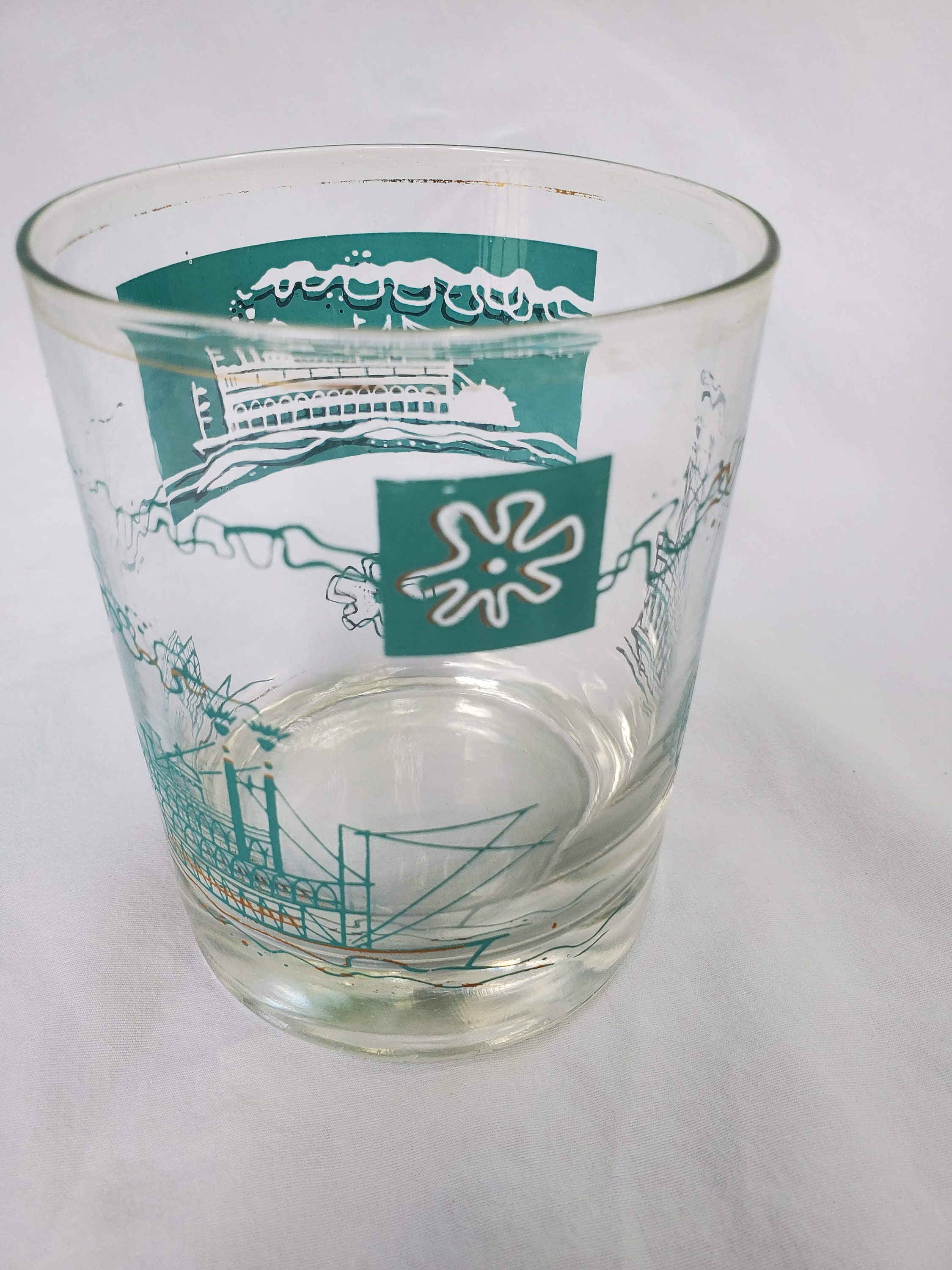 Steamboat Glasses Libbey Glasses Rocks Glass Midcentury Turquoise Barware Southern Comfort