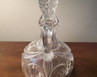 Vintage cut glass cruet. Hand blown glass with pontil.