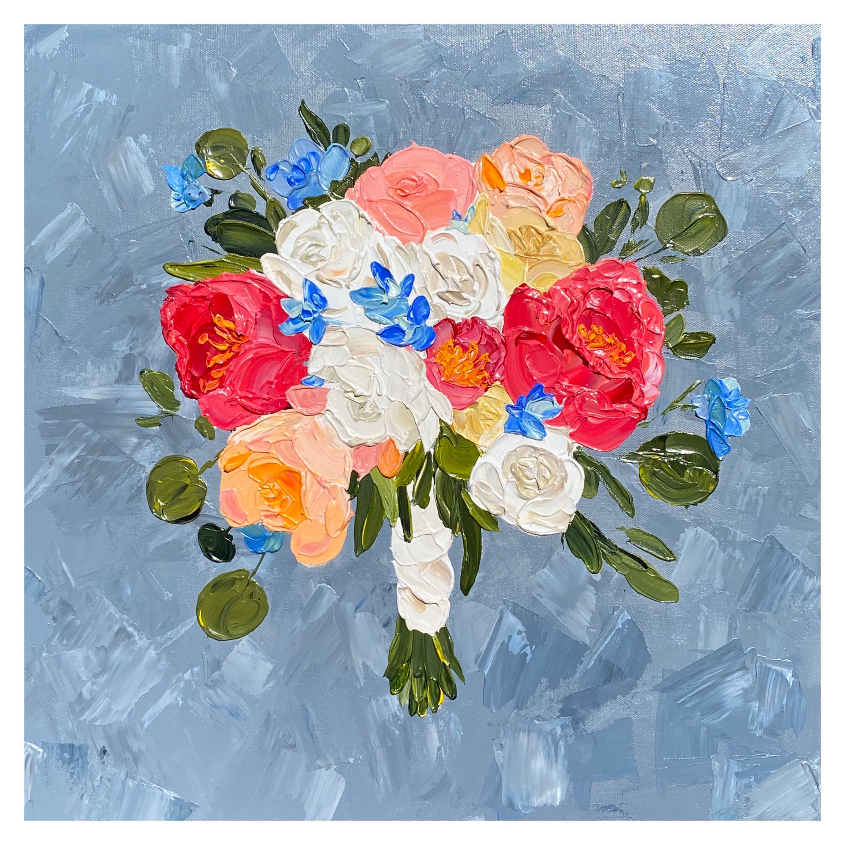 CUSTOM Bouquet painting thick paint bouquet bridal bouquet Etsy