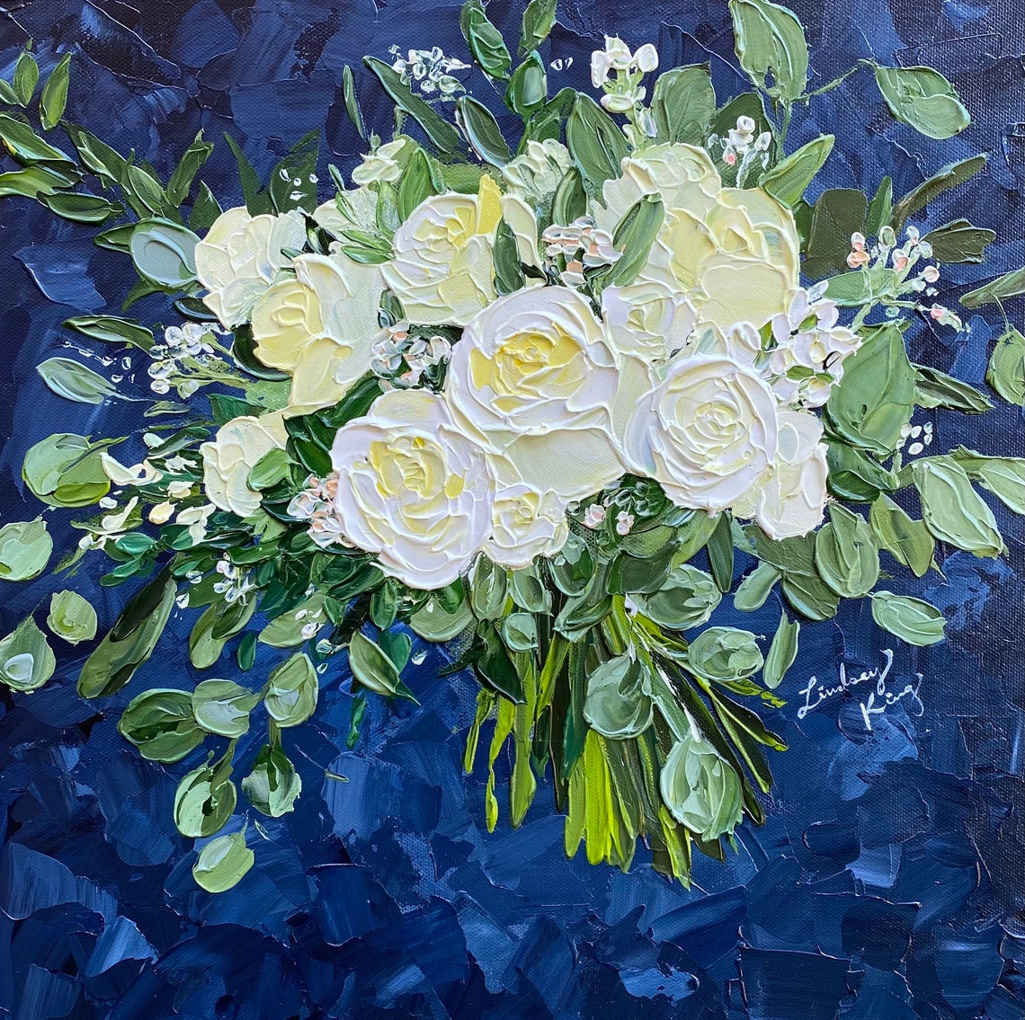 CUSTOM Bouquet painting thick paint bouquet bridal bouquet Etsy