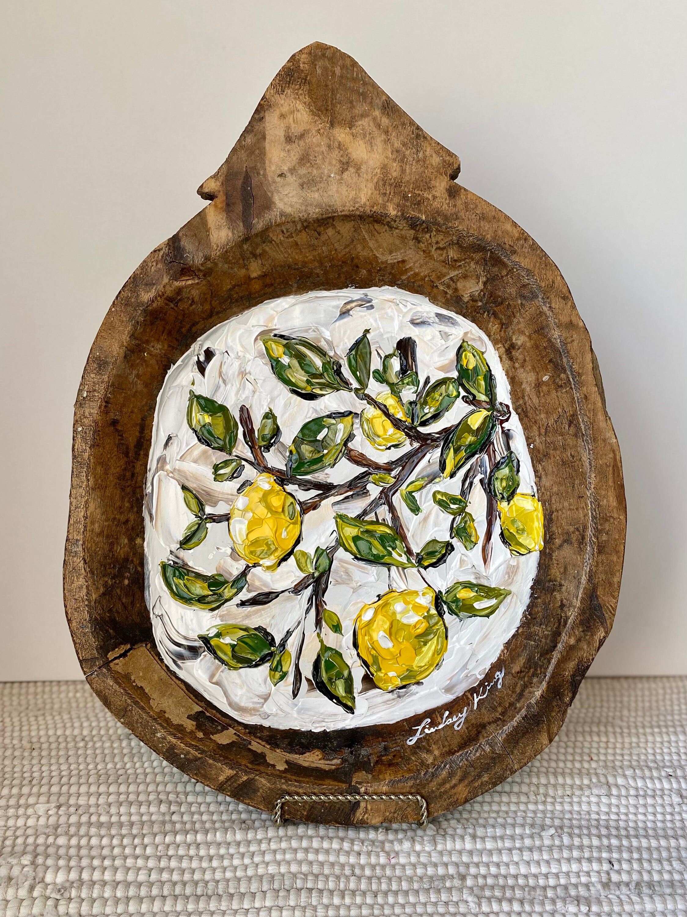 Hand painted dough bowl batea farmhouse decor lemon Etsy