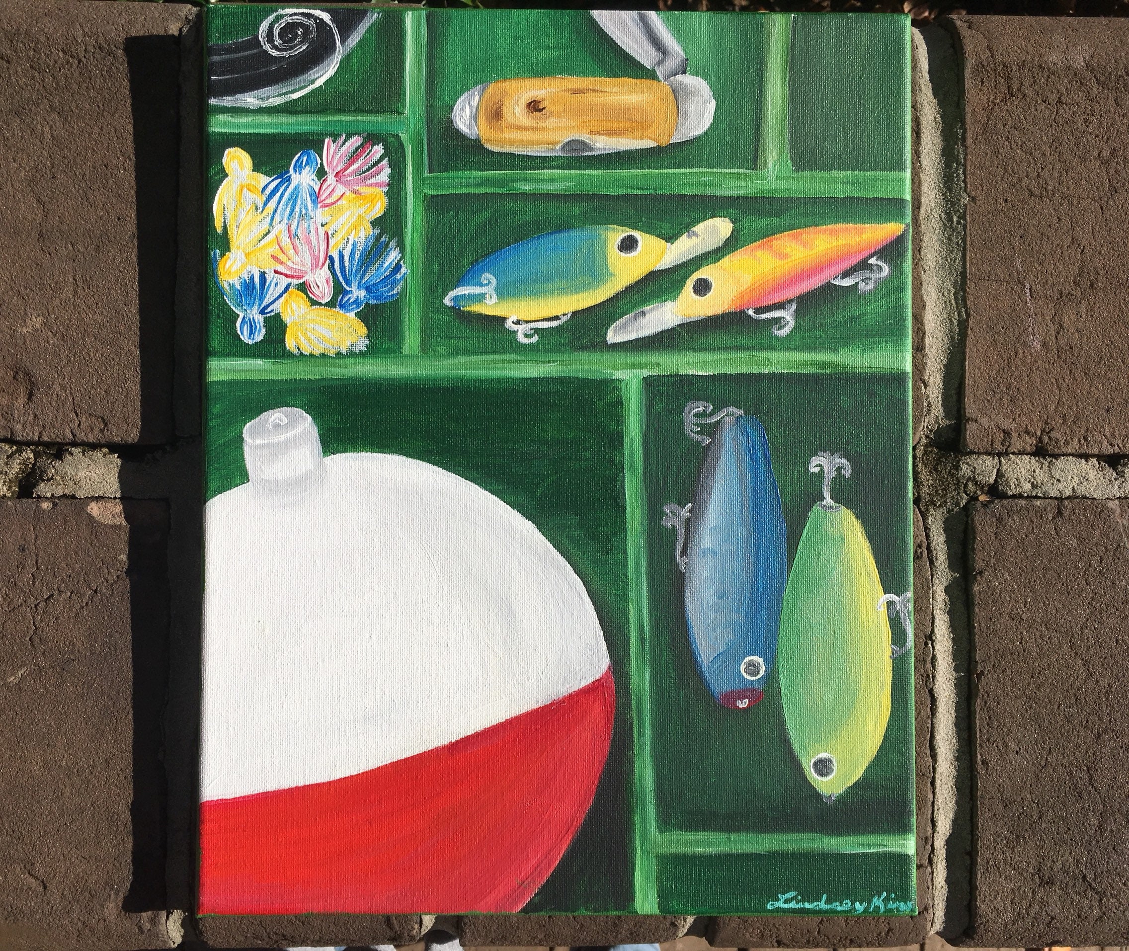Tacklebox fishing lures bobbers painting acrylic Etsy