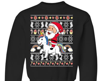 KIDS Santa Claus Riding Unicorn Ugly Christmas Sweater | Funny Christmas Sweater | Youth Holiday Sweater