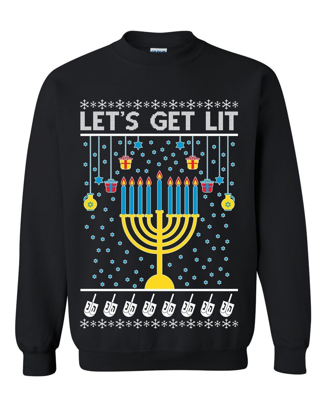Oncoast Hanukah Let's Get Lit Menorah Hanukah Sweater Funny Ugly
