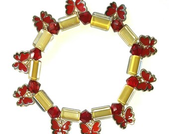Charm Armband. Schmetterlinge. Furnace Art Glasperlen mit Swarovski Crystal Beads. Unikat, handgefertigt von Designer DavidNeil.