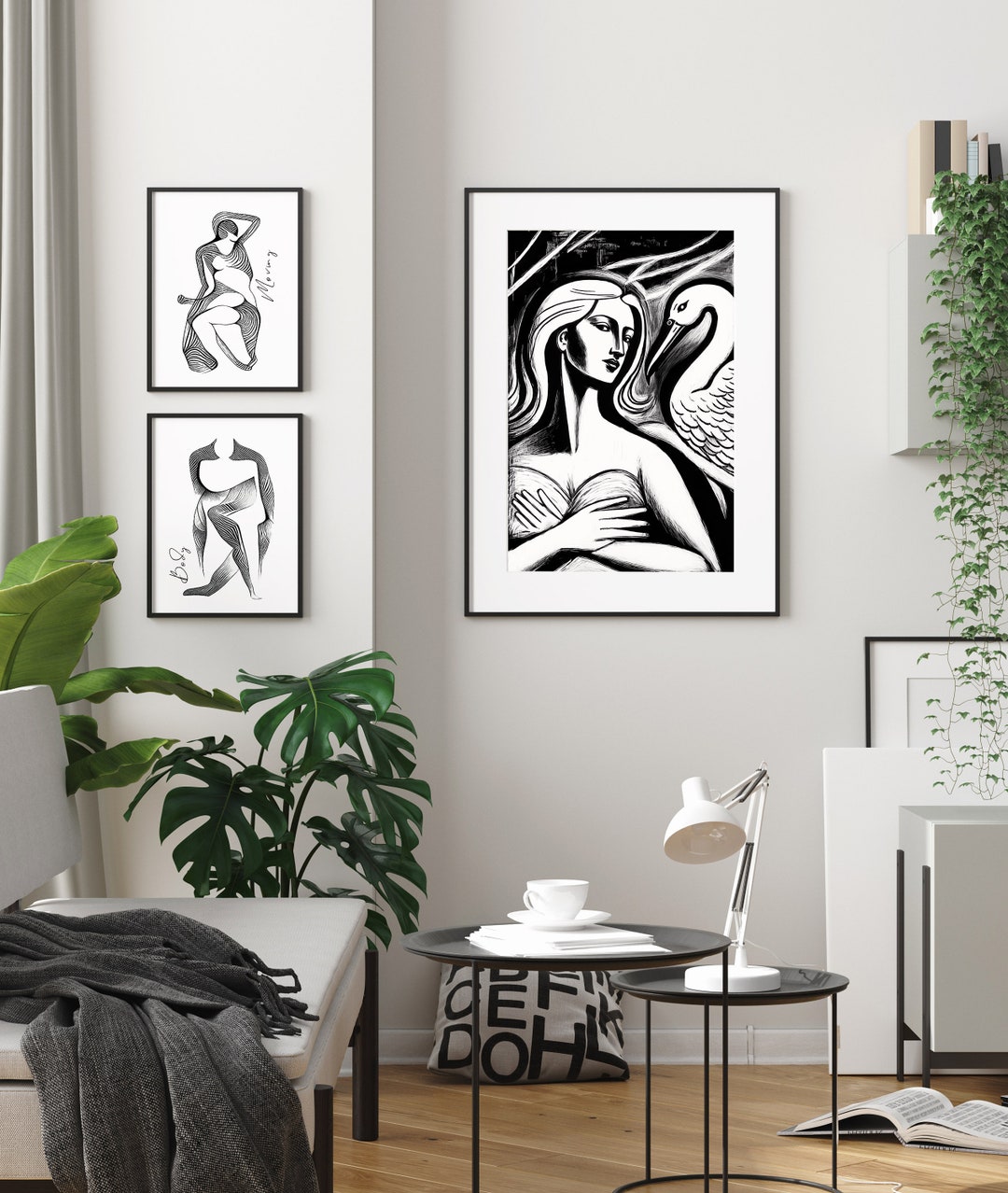Abstract Modern Gallery Wall Art Set of 3, Unique Black and White Wall ...