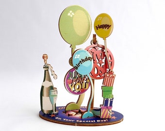 Celebrations Full Colour Wood Gift, customise with name and age, in 3 sizes.