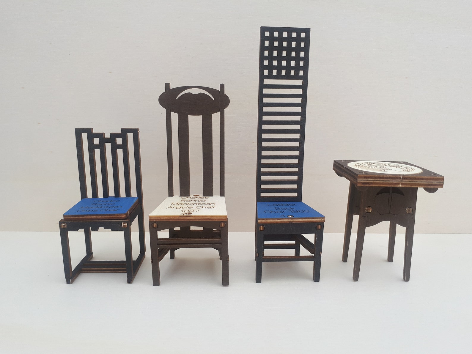 Charles Rennie Mackintosh Dolls House Scale Furniture Set Of 4 Wooden charles-rennie-mackintosh-inspired-dolls-house-1-12-scale-rennie