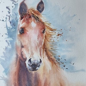 Dipinto ad acquerello originale di cavallo, grande acquerello fatto a mano, decorazione da parete per soggiorno, arte impressionista