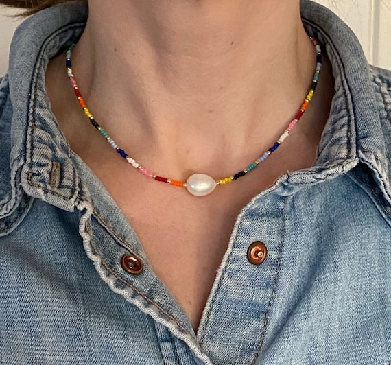 Rainbow pearl best sale necklace