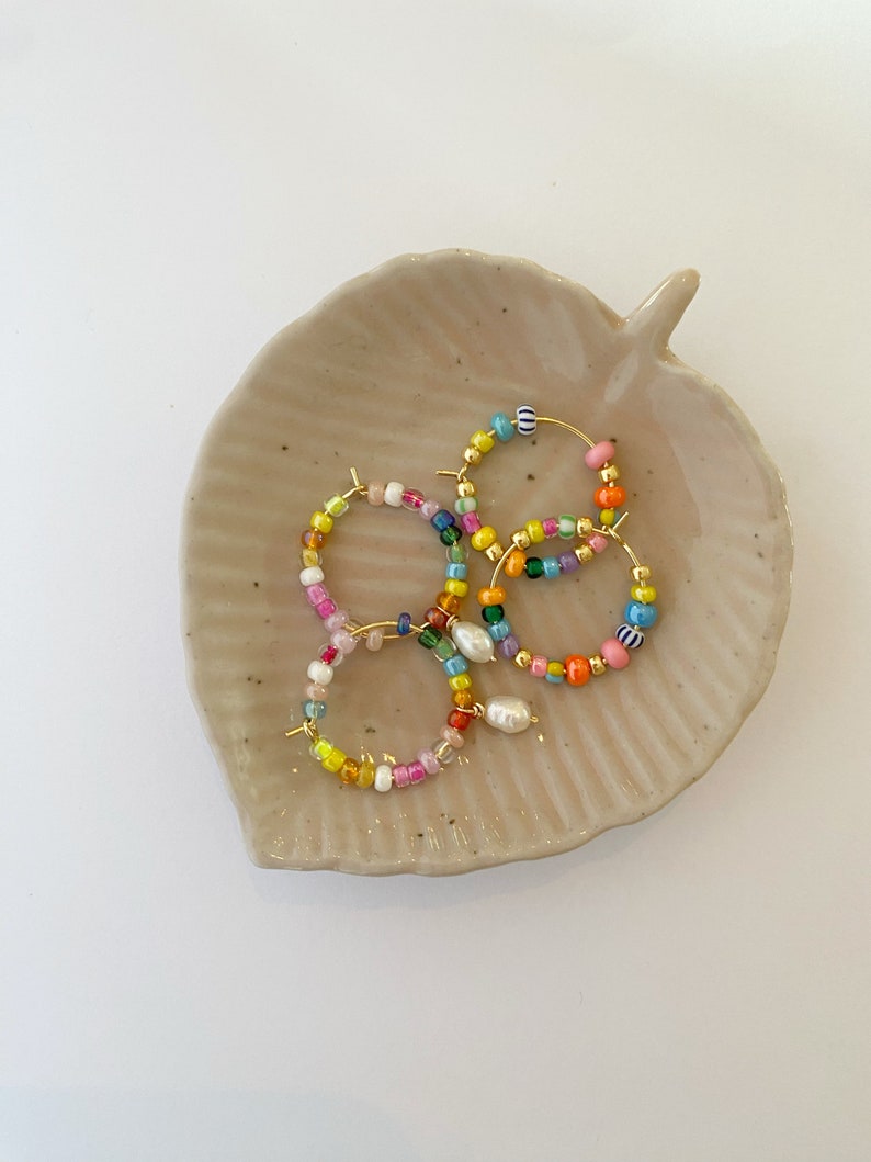 Gold hoops with beads/pearl hoop earrings/colorful earrings/gold earrings/simple gold hoops/gold earrings/Beaded earrings/bead earrings/ image 4