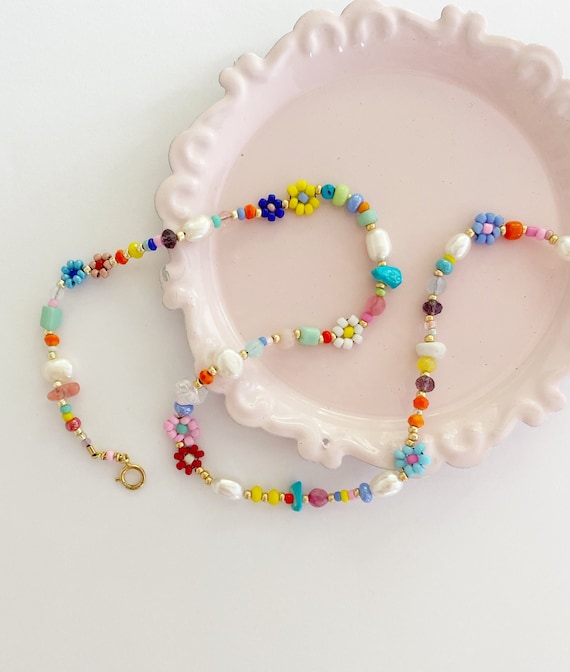 Handmade Daisy Chain Beaded Necklace,flower Beads, Seed Bead Necklace  Each$13.49 | eBay