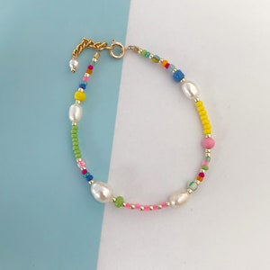 Colorful beaded pearl and beads bracelet/seed bead bracelet/bead pearl bracelet/boho jewelry/summer bracelet/colorful bead bracelet/gift image 3
