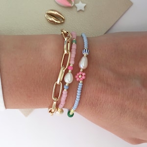 Delicato braccialetto di perle con fiori di perline/braccialetto di perline azzurre/braccialetto di perle minimaliste/braccialetto dell'amicizia/regalo per gli amici/gioielli da donna