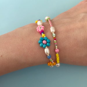 Colorful beaded pearl and beads bracelet/seed bead bracelet/bead pearl bracelet/boho jewelry/summer bracelet/colorful bead bracelet/gift image 4