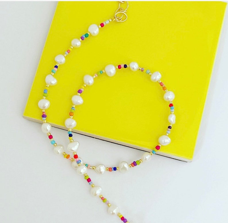 Pearl And Seedbeads Necklace Pearl And Mixed Beads Etsy